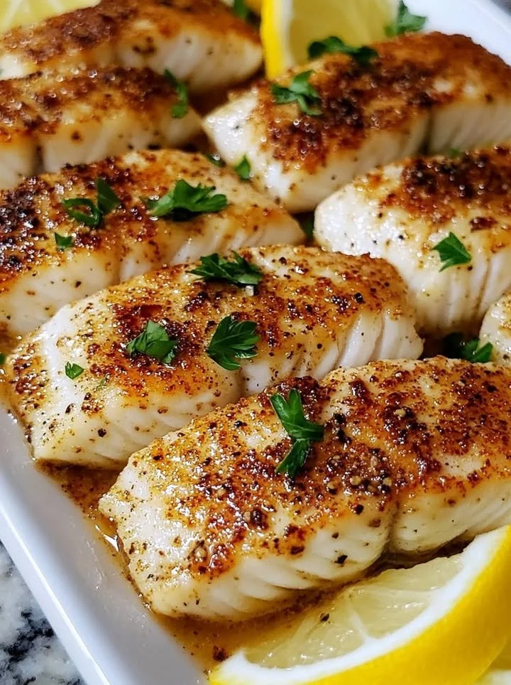 Zesty Lemon Butter Fish Fillet served with a lemon wedge