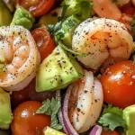 Zesty Lime Shrimp and Avocado Salad in a bowl, garnished with fresh herbs
