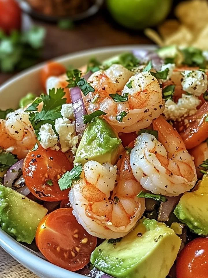 Zesty lime shrimp and avocado salad in a vibrant bowl